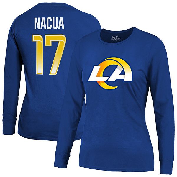 

Женская футболка с длинным рукавом puka nacua royal los angeles rams с именем игрока и номером Majestic Threads