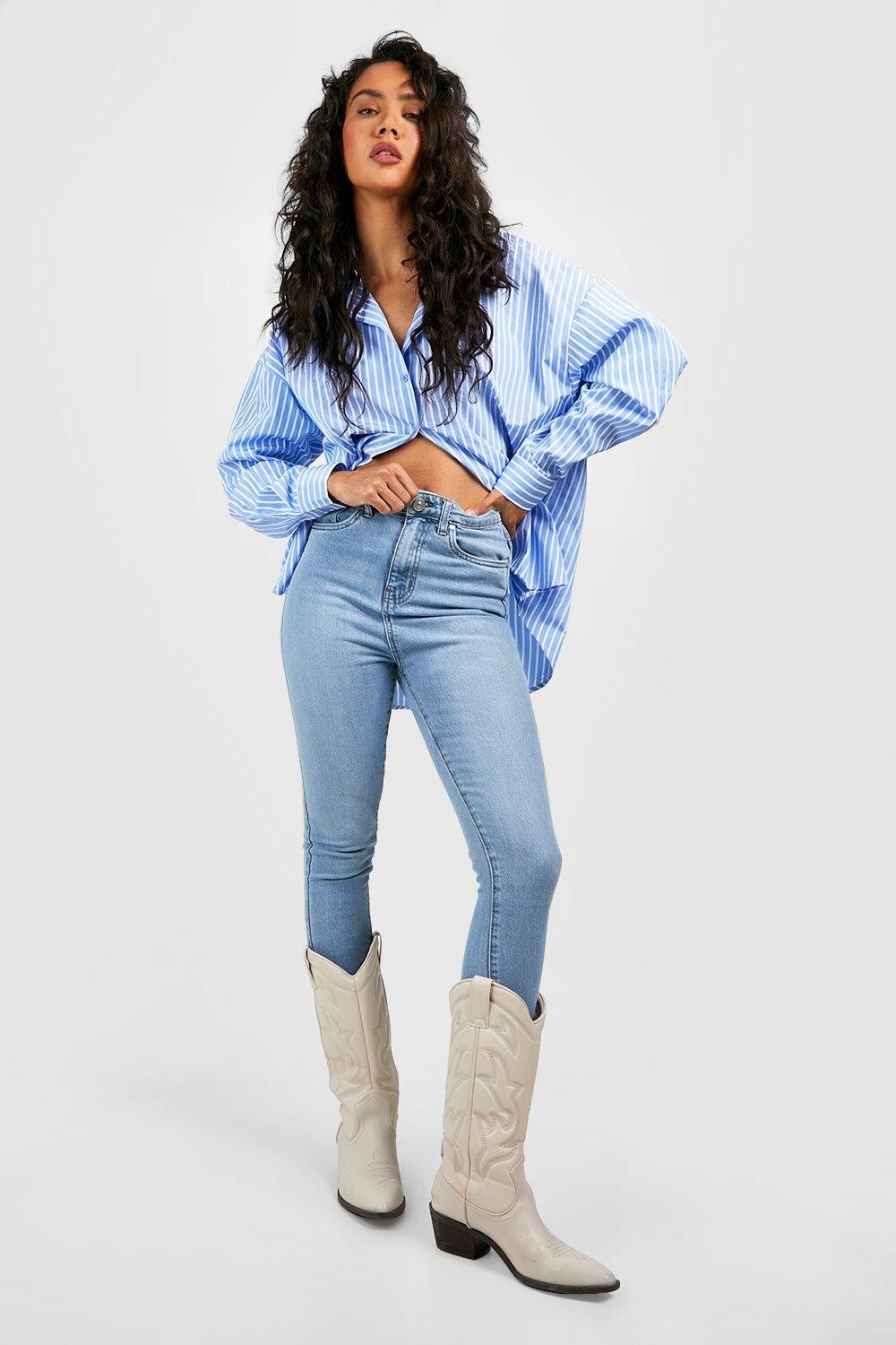 

Базовые джинсы скинни стрейч Boohoo, синий
