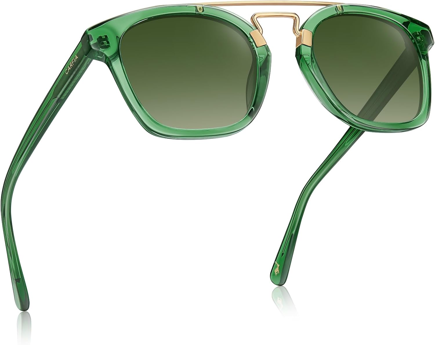 

Женские поляризованные солнцезащитные очки CARFIA Retro с защитой от УФ-излучения UV400, уникальная двойная металлическая перемычка, квадратные линзы из высококачественного ацетата, A6.green Frame Gradient Green Lenses