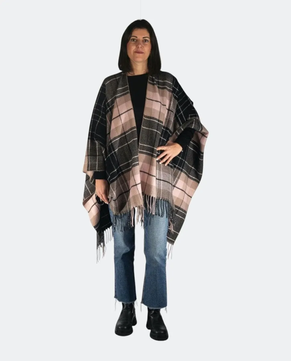 

Вязаное пончо с эффектом фетра и бахромой Kbas, розовый