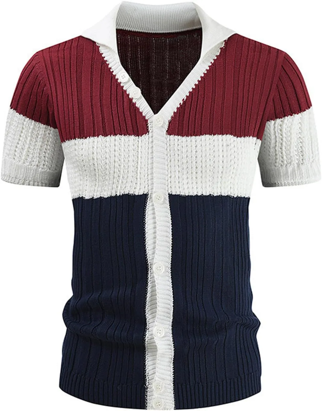 

Мужская вязаная рубашка из хлопка в полоску с коротким рукавом