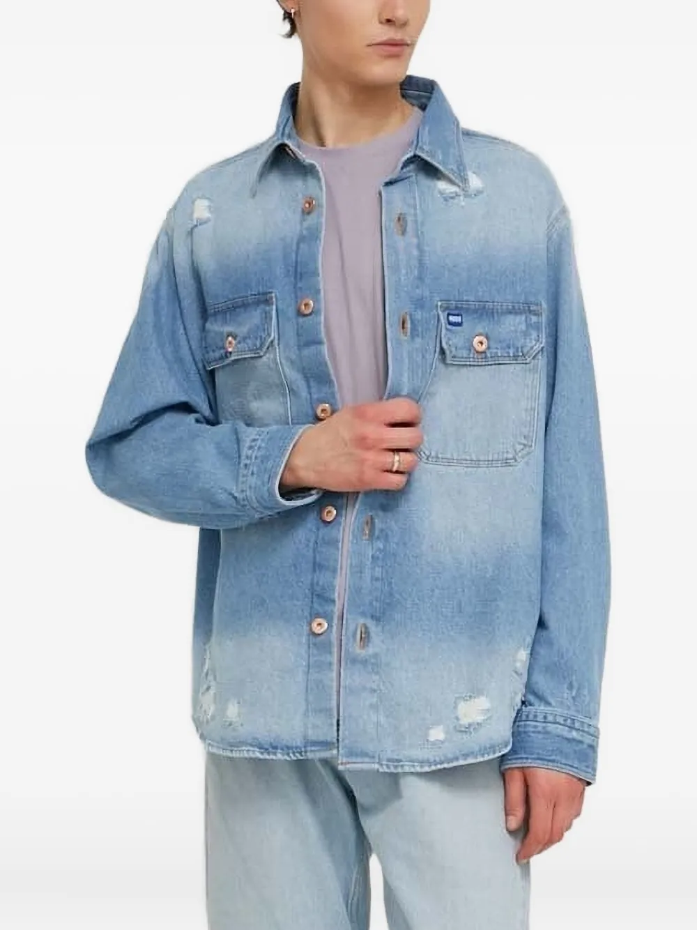 

Джинсовая рубашка с эффектом потертости HUGO, синий