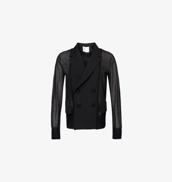 

Двубортный пиджак из прозрачной хлопчатобумажной ткани Sacai, черный