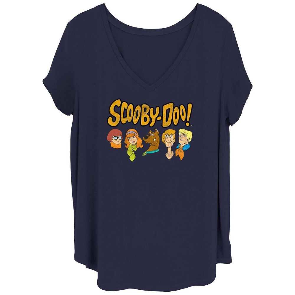 

Футболка больших размеров для юниоров Scooby-Doo Mystery Group Heads с V-образным вырезом и рисунком, темно-синий