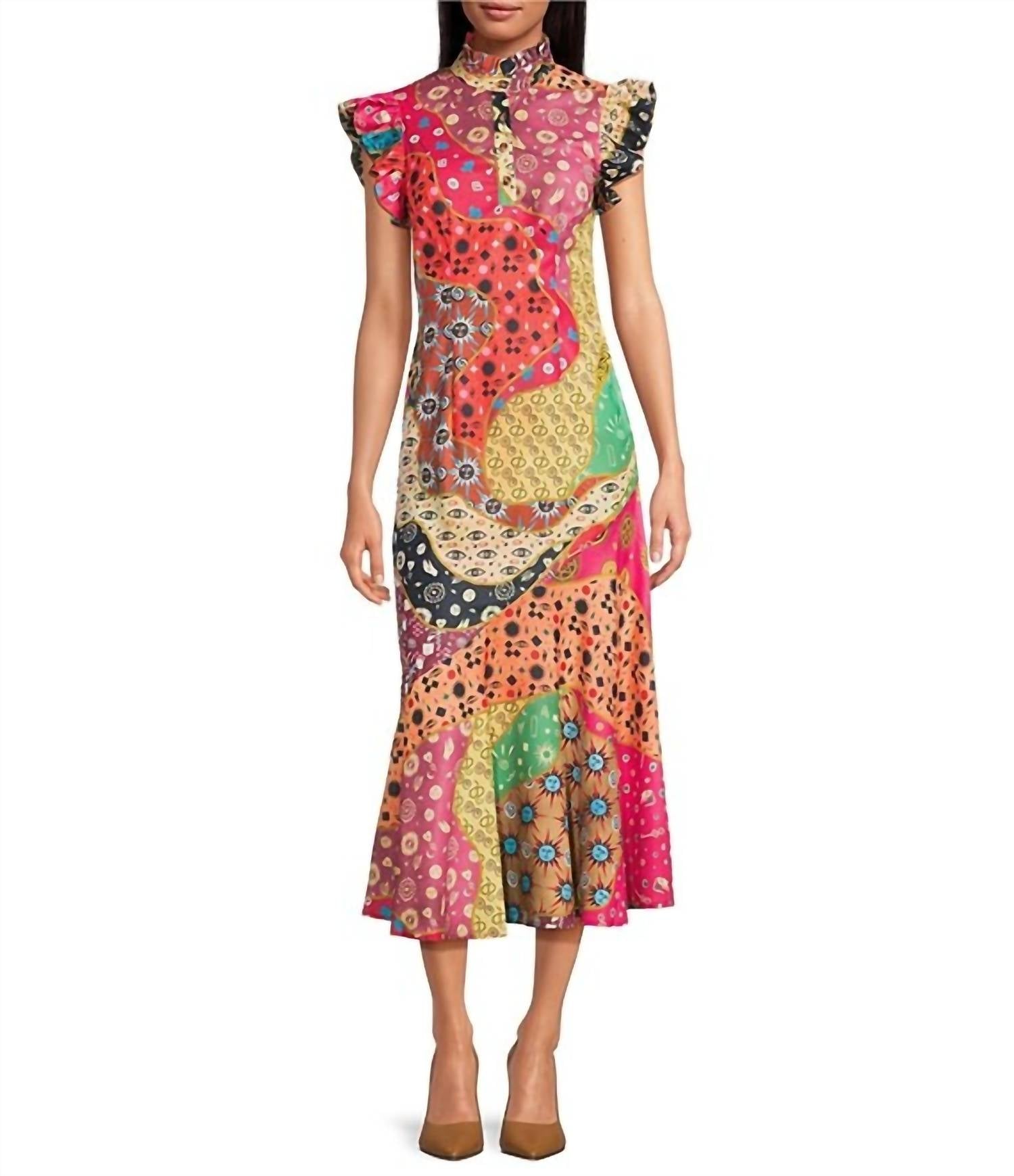 

Платье-кепка Remi с оборками и круглым вырезом, с принтом "Марокко" Never fully dressed, morocco print