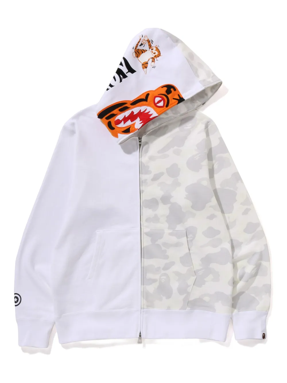 

Худи на молнии с принтом тигровой акулы A BATHING APE, белый
