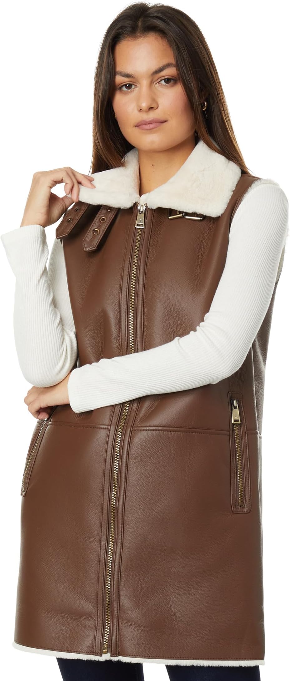 

Жилет Nappa Faux Shearling Vest LAUREN Ralph Lauren, цвет Dark Cuoio