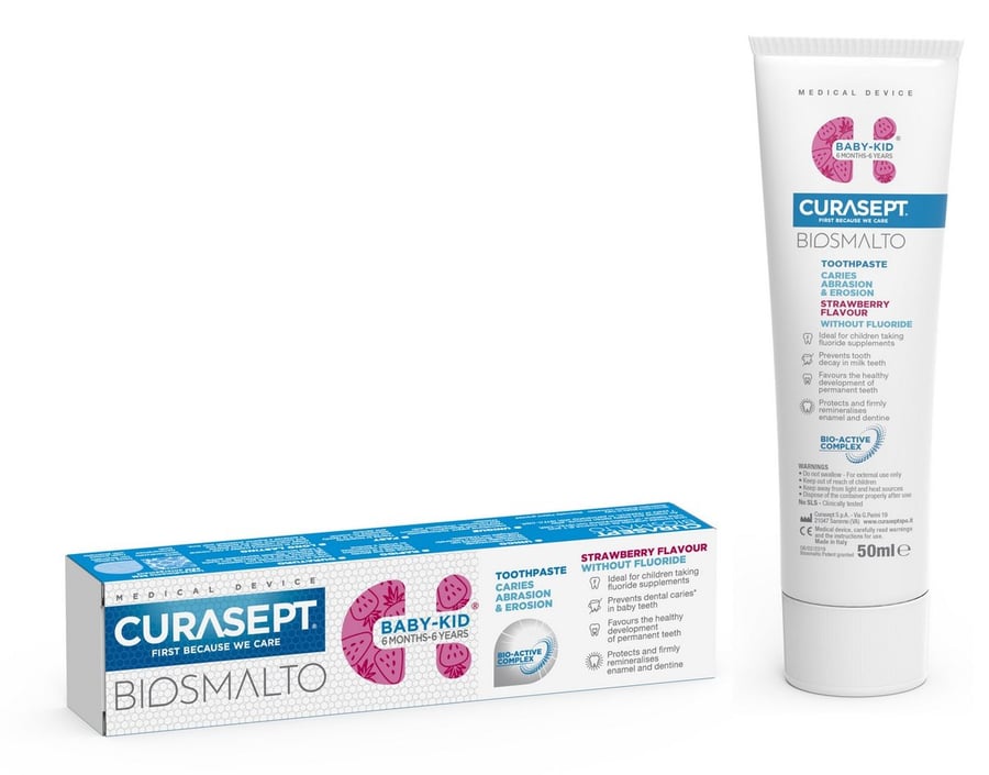 

Curasept, Biosmalto, Детская зубная паста без фтора со вкусом клубники, 50 мл Curaprox