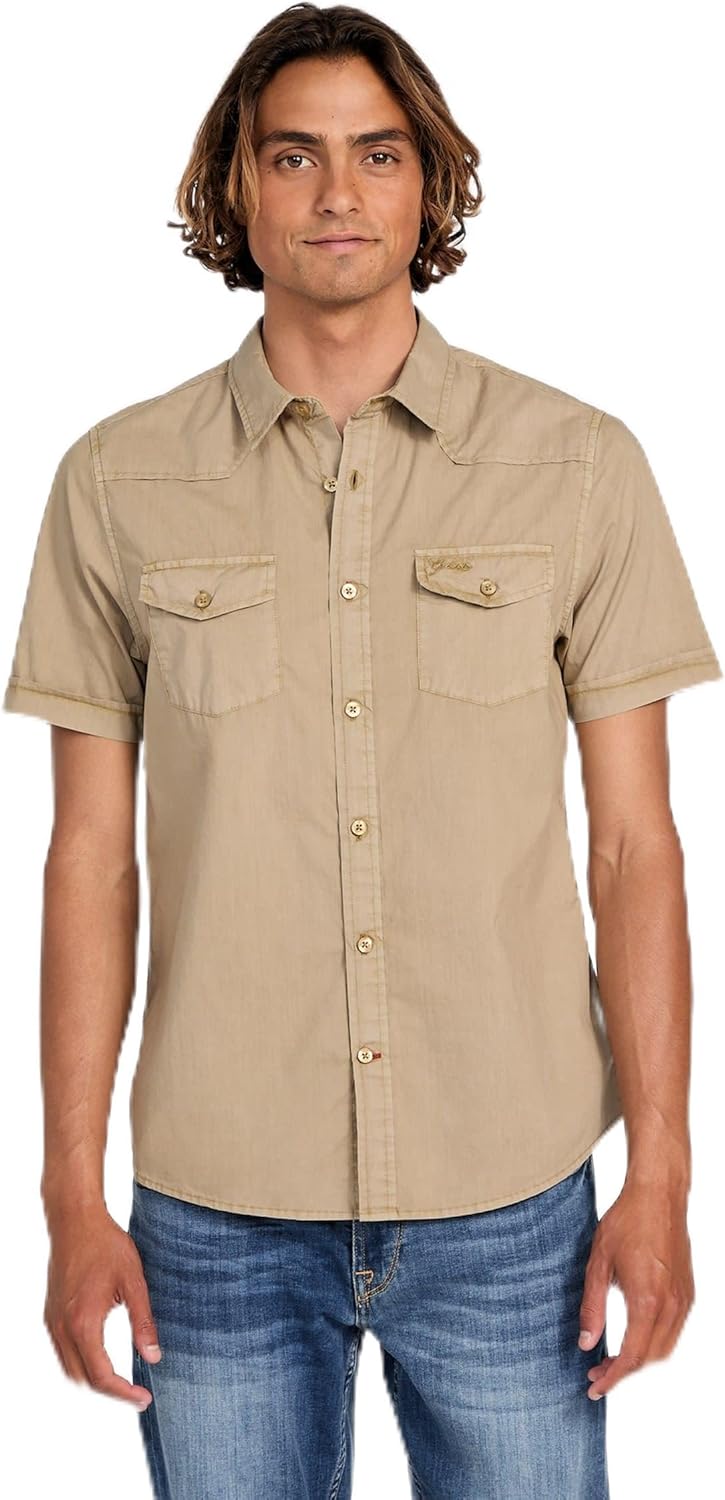 

GUESS Мужская короткая рукав Nottingham Western рубашка, Slate Taupe Multi