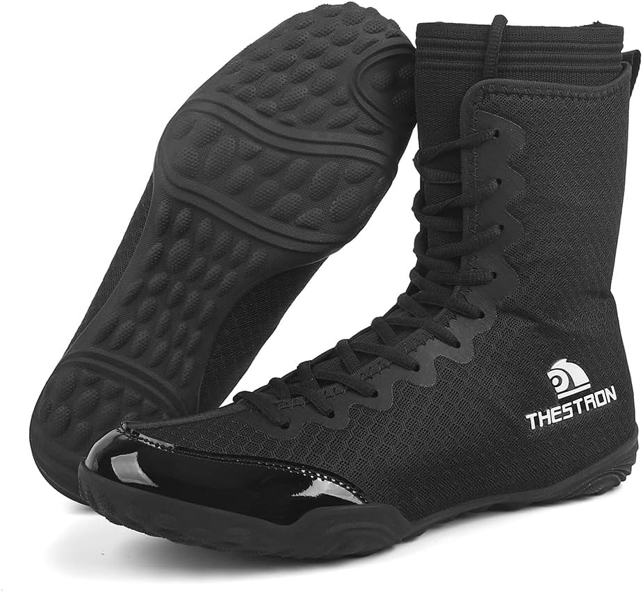 

Мужские профессиональные боксерские и борцовские ботинки THESTRON, дышащие тренировочные бои, мужская обувь для боевых искусств, высокие спортивные кроссовки для фитнеса, черный