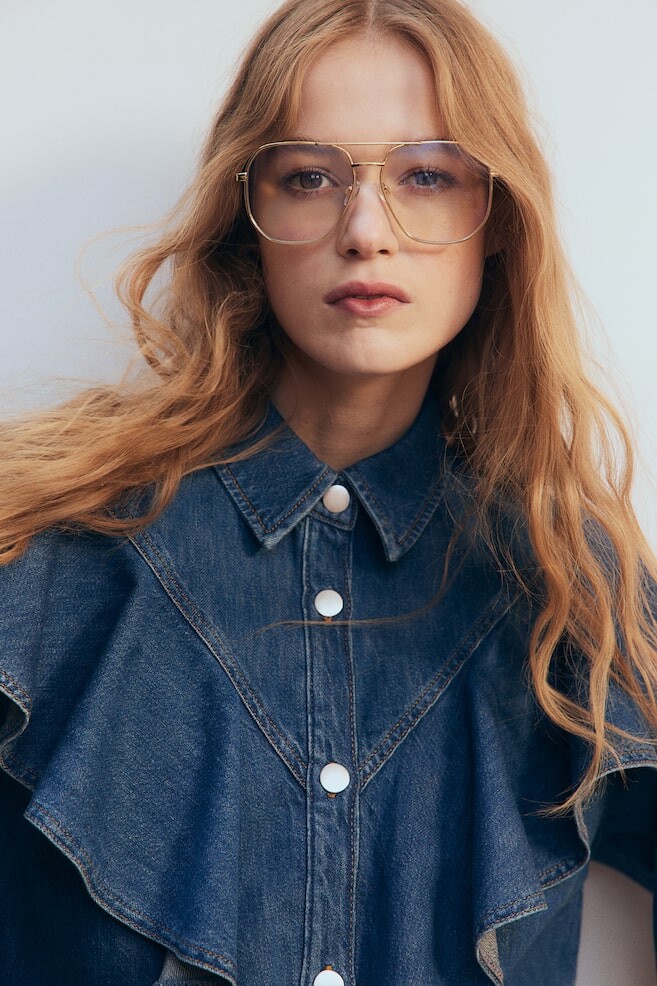 

Блузка из денима с оборкой H&M, синий