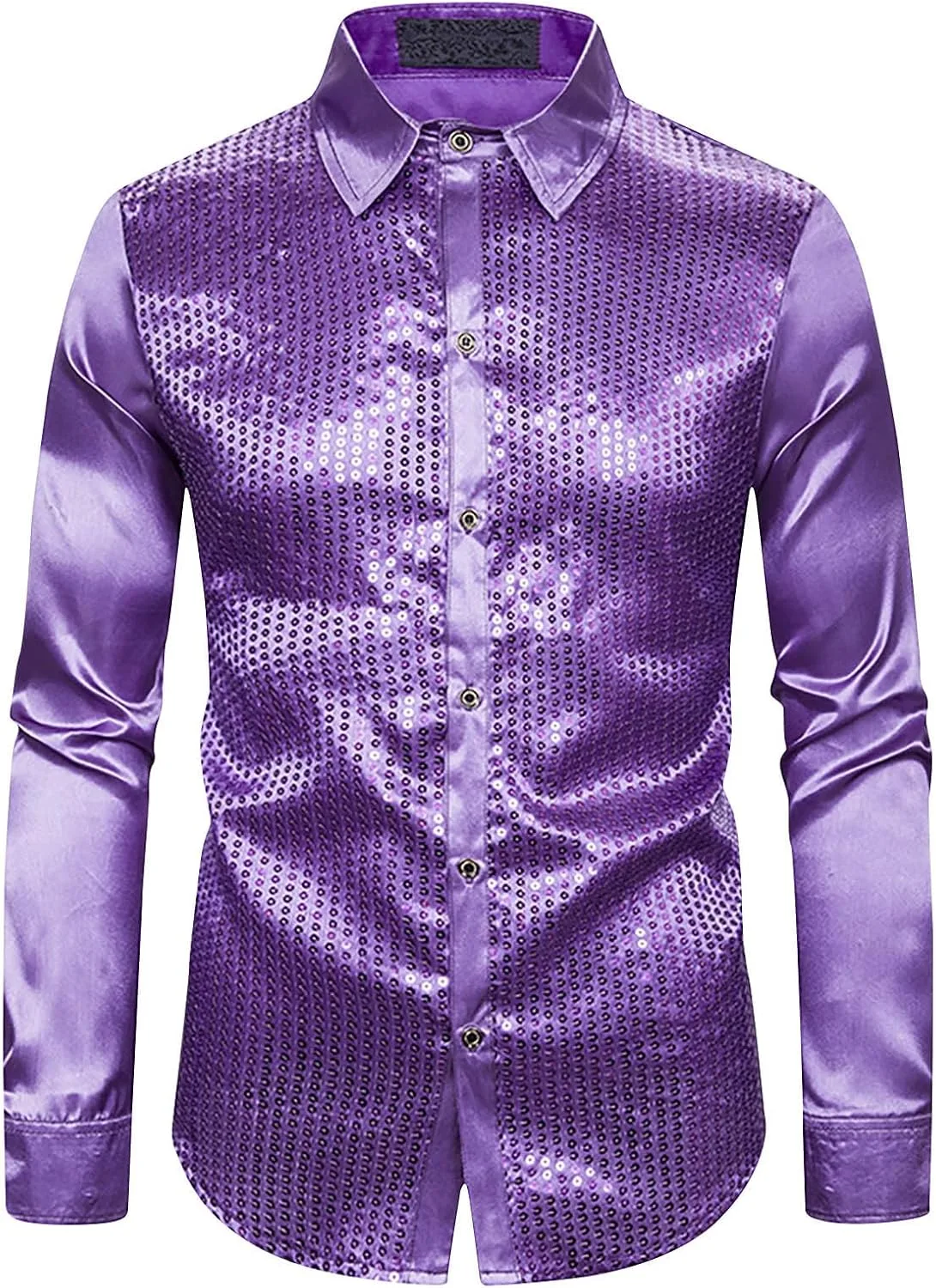 

Мужская блестящая металлическая рубашка с пайетками и длинными рукавами slim fit QUNPIU