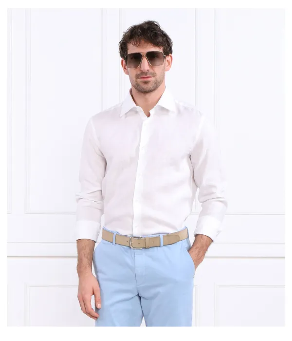 Льняная рубашка h-hank-kent-c1-214 Slim fit Boss, белый — фото 3