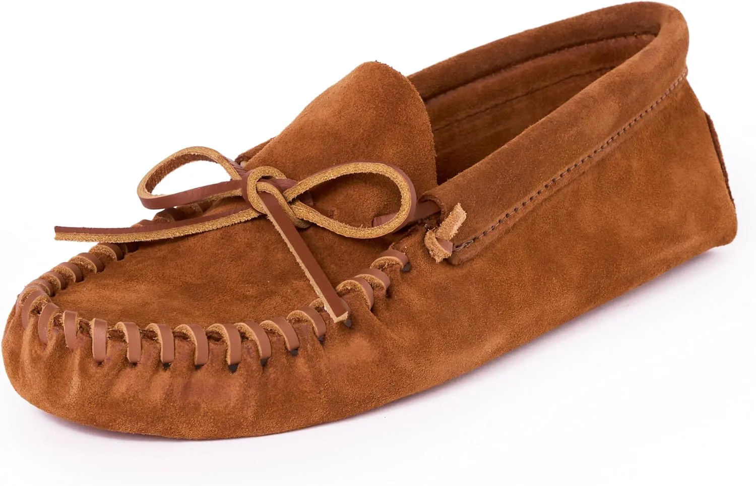 Мокасины Minnetonka для мужчин из мягкой кожи с кожаной подошвой и шнуровкой, коричневый — фото 2