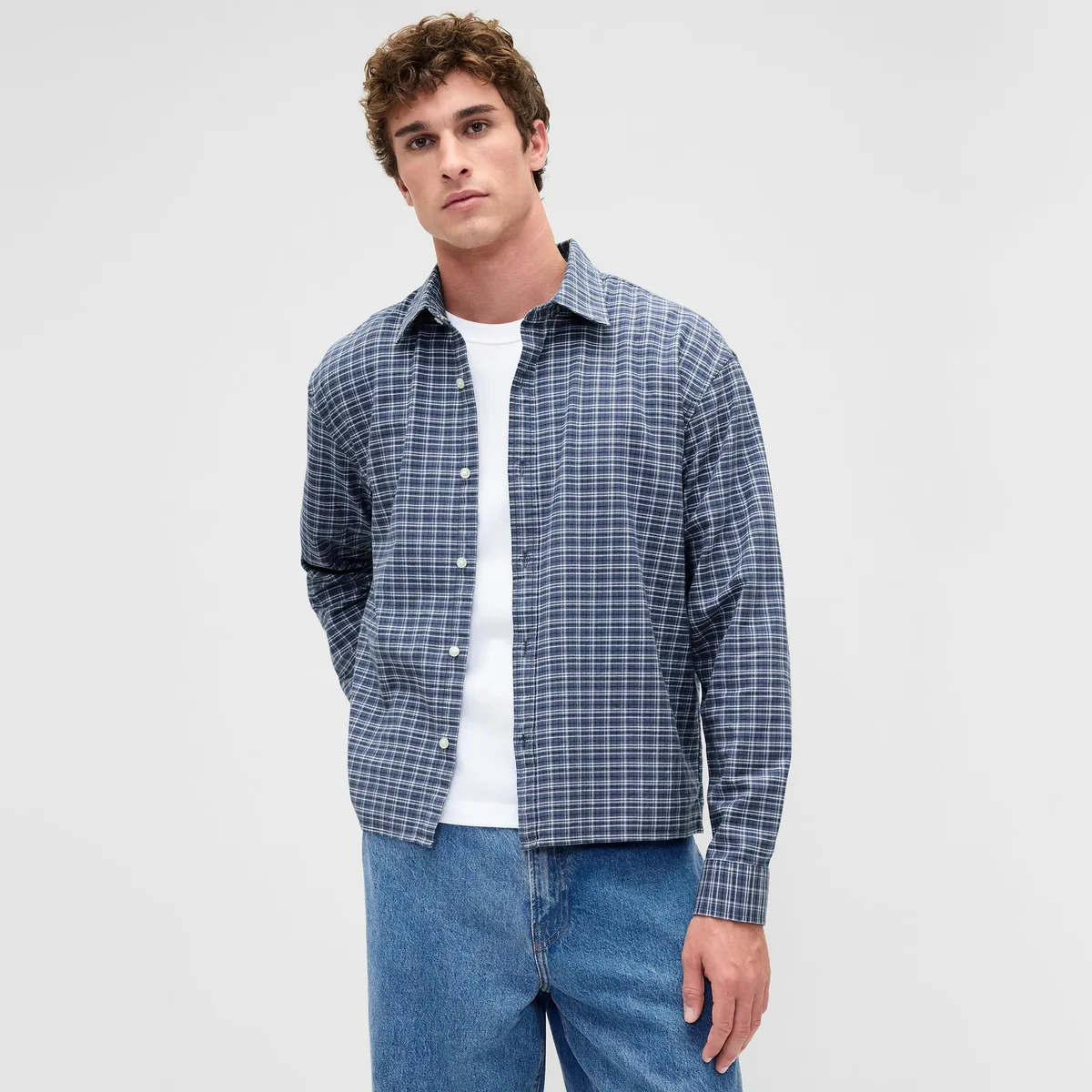 Рубашка мужская Lapel Moderate Others GAP, синий plaid — фото 4