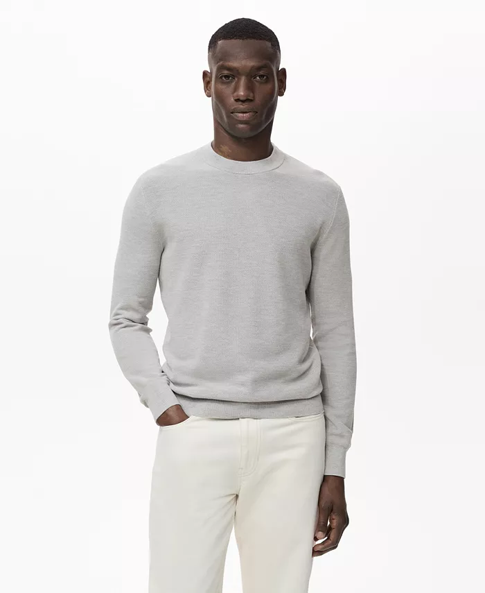 

Мужской свитер из микроструктурного хлопка с вязкой Mango, серый