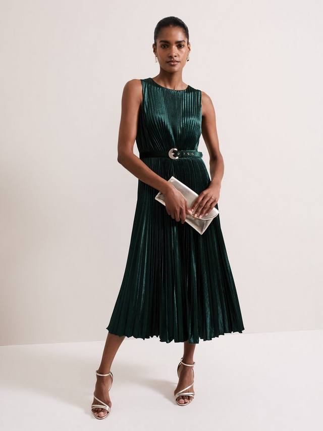 

Бархатное плиссированное платье миди simara Phase Eight, цвет Emerald