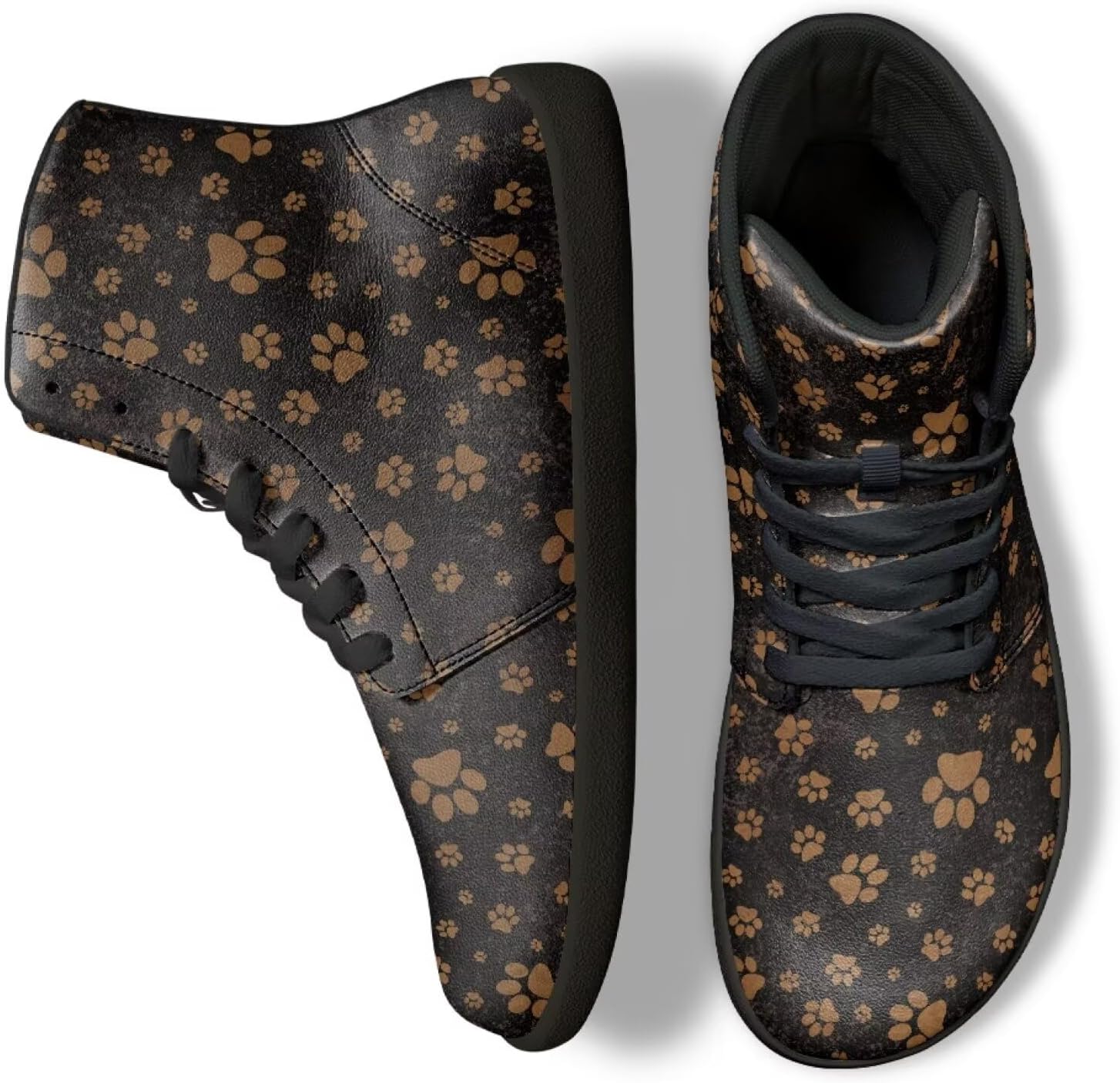 

Высокие кеды Binienty для мужчин и женщин, Vintage Brown Dog Paw Print