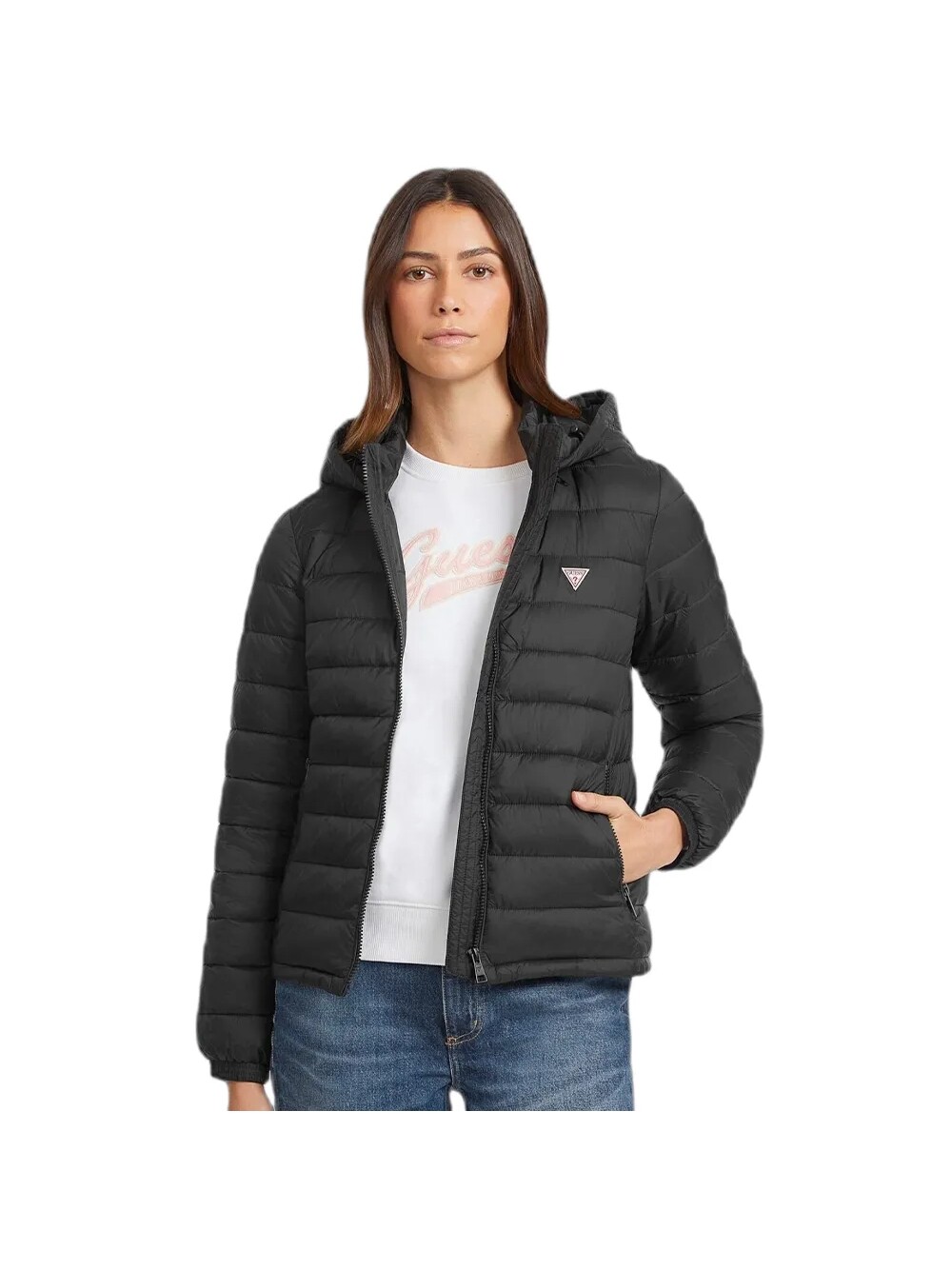 

Мини-Пуховик с треугольниками Guess, черный