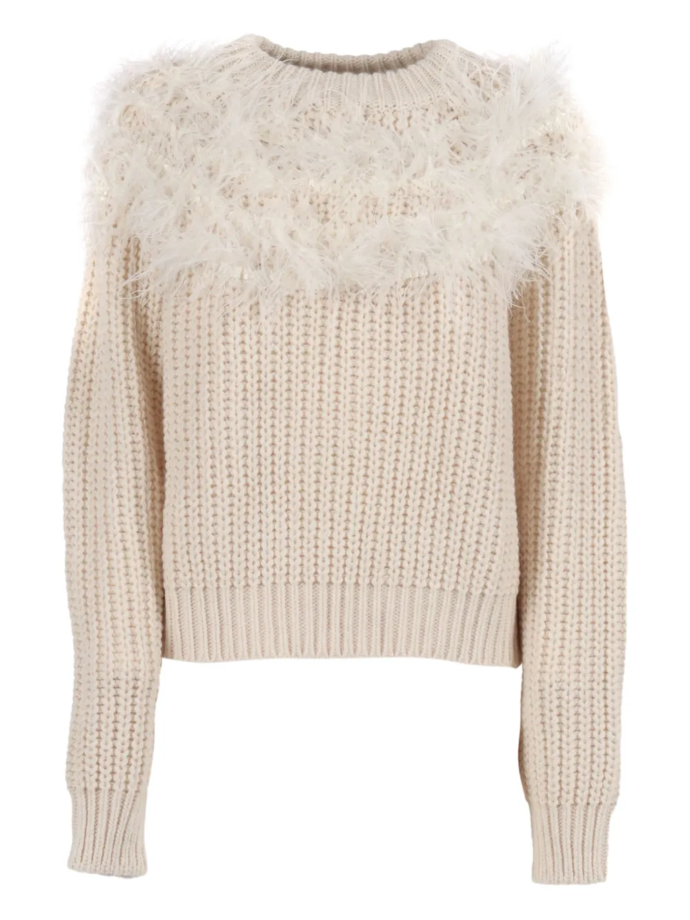 

Кофта в рубчик с отделкой из перьев Shirtaporter, нейтральный
