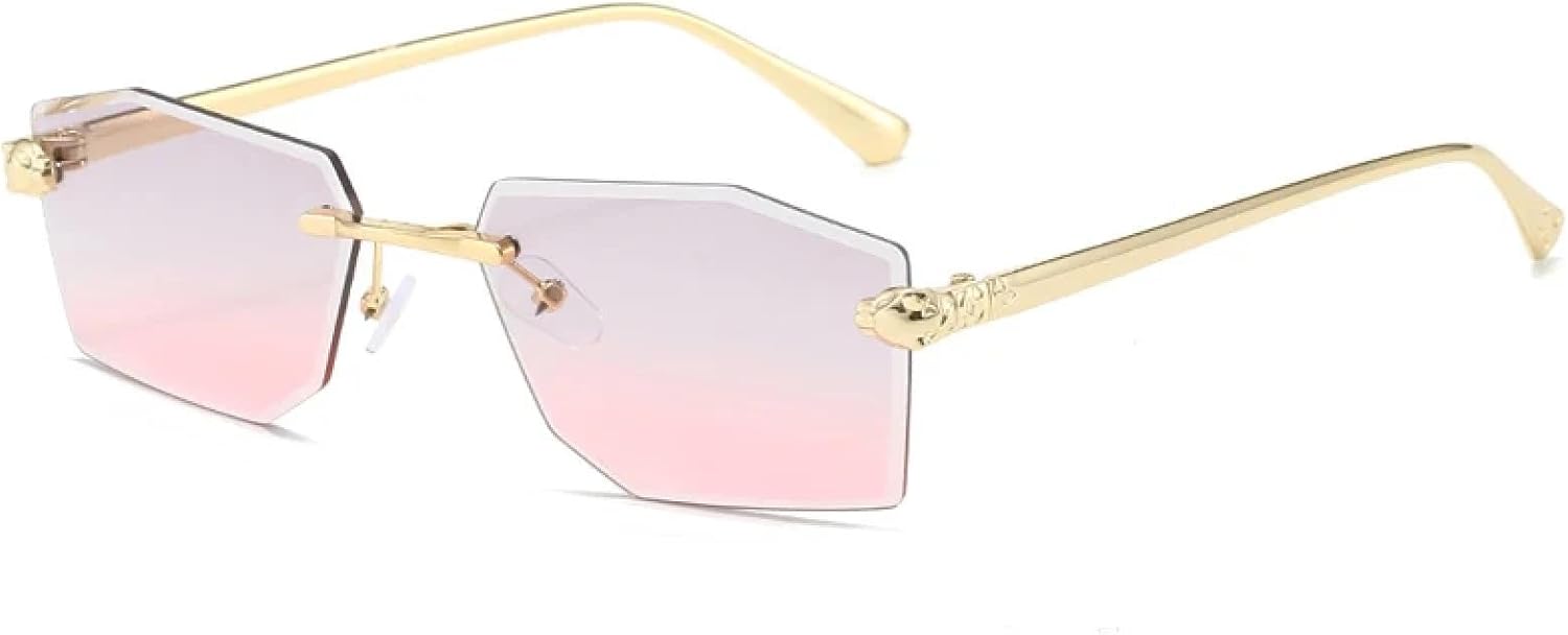 

Роскошные безрамочные солнцезащитные очки для мужчин, без оправы из сплава, градиентные солнцезащитные очки для женщин, модные ретро-панк очки с защитой от УФ-излучения UV400 TKKTLLT, Gold Gray Pink