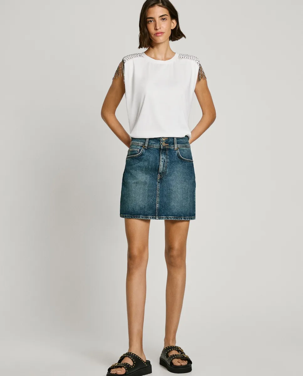 

Короткая джинсовая юбка классического кроя Pepe Jeans, синий