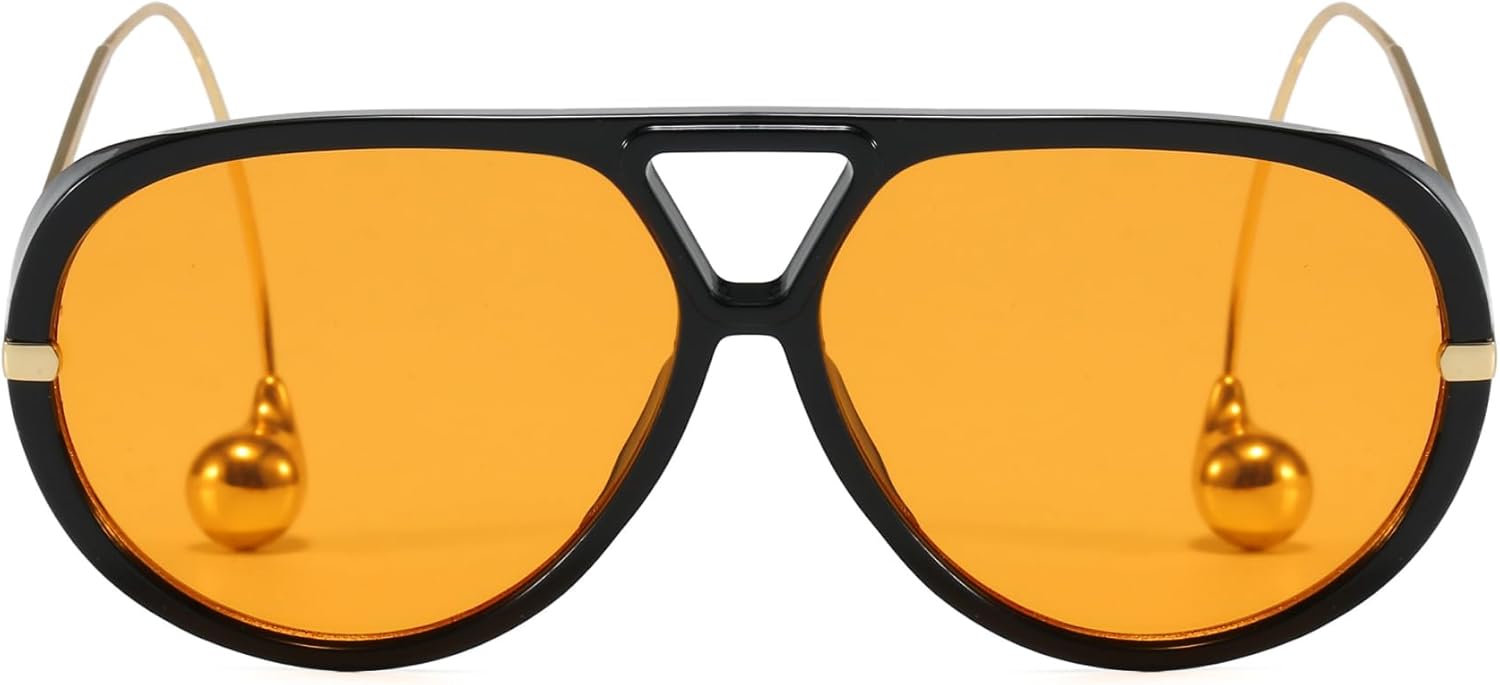 

Большие ретро-солнцезащитные очки-авиаторы большого размера для женщин с защитой UV400, регулируемыми дужками и модной оправой, модель 2026 года BOBUXLIIN, Black/Orange