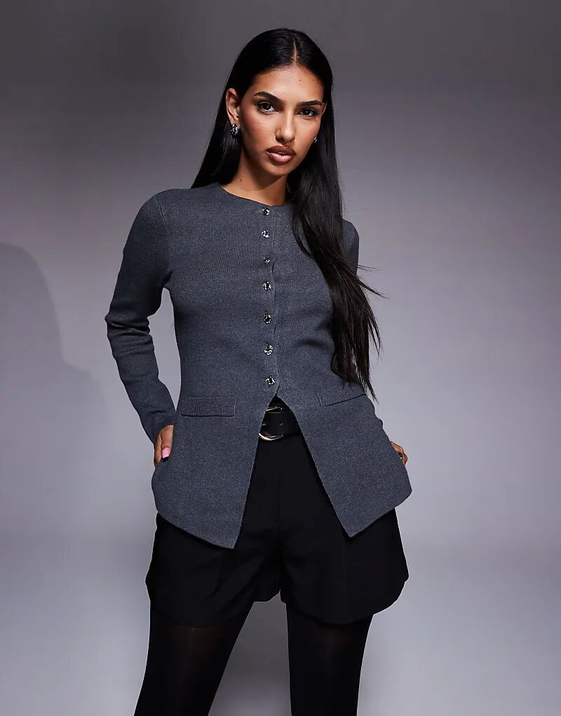 

Вязаный топ River Island на пуговицах темно-серого цвета