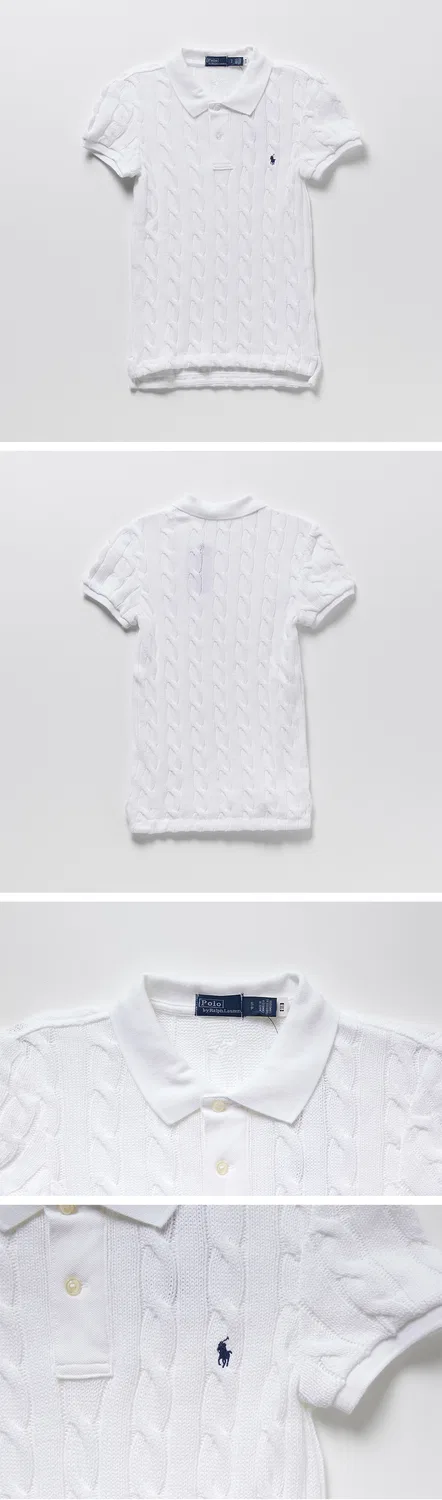 Женская облегающая вязаная рубашка-поло с косами белая от Polo Ralph Lauren — фото 3