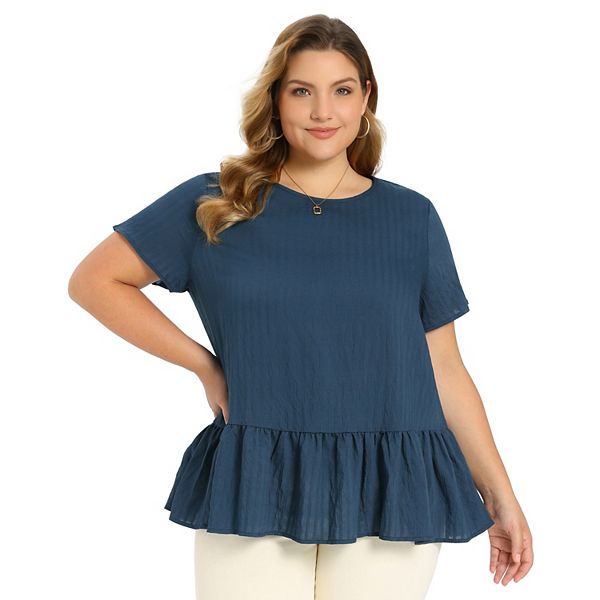 

Блуза Plus size с круглым вырезом и коротким рукавом Grace & Grandeur, Navy Blue