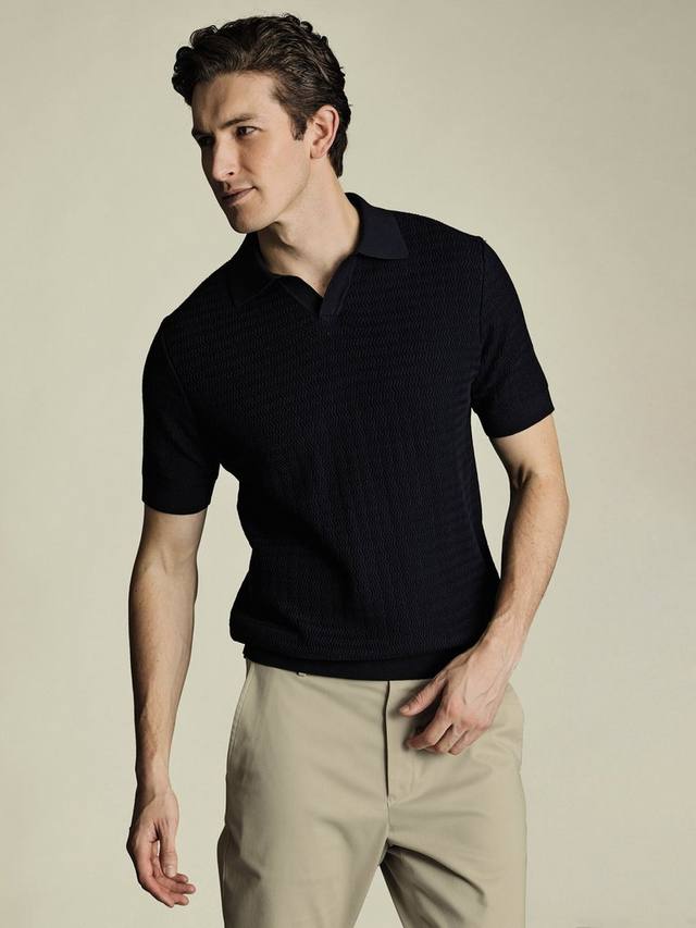 

Текстурированная хлопковая поло Charles Tyrwhitt, Navy