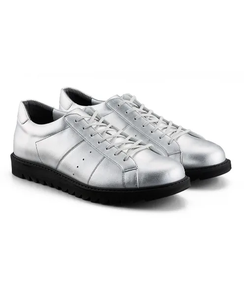 Классические кожаные кроссовки COURT-T THE ONITSUKA серебристые — фото 3