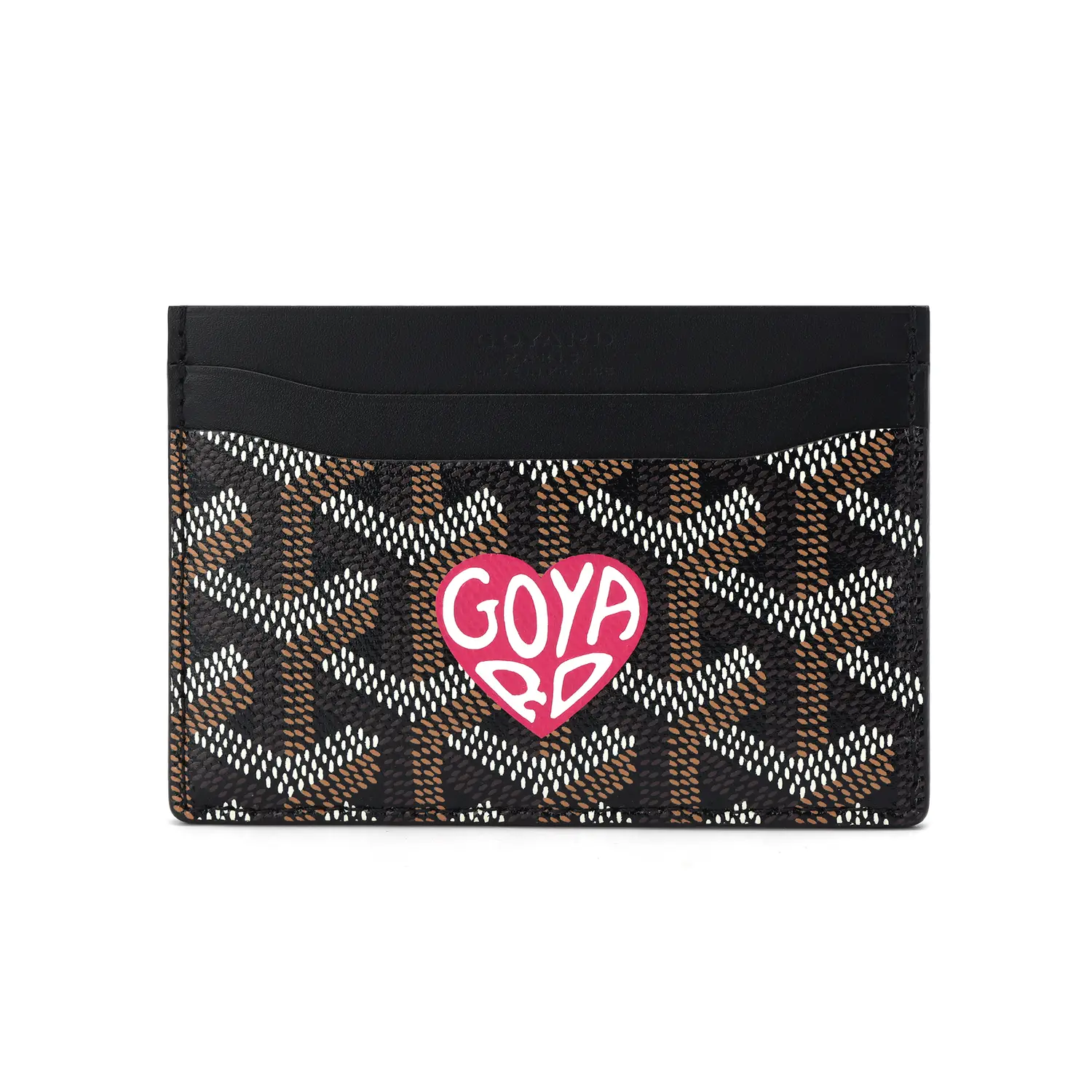 

GOYARD Холщовый кошелек с кожаным карманом Унисекс Черный и Персиково-красный Маленькое сердце