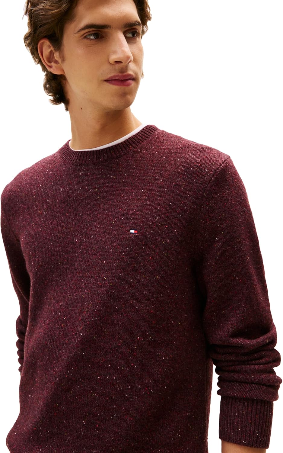 Мужской свитер Tommy Hilfiger из овечьей шерсти Donegal с круглым вырезом, Deep Burgundy Heather — фото 2