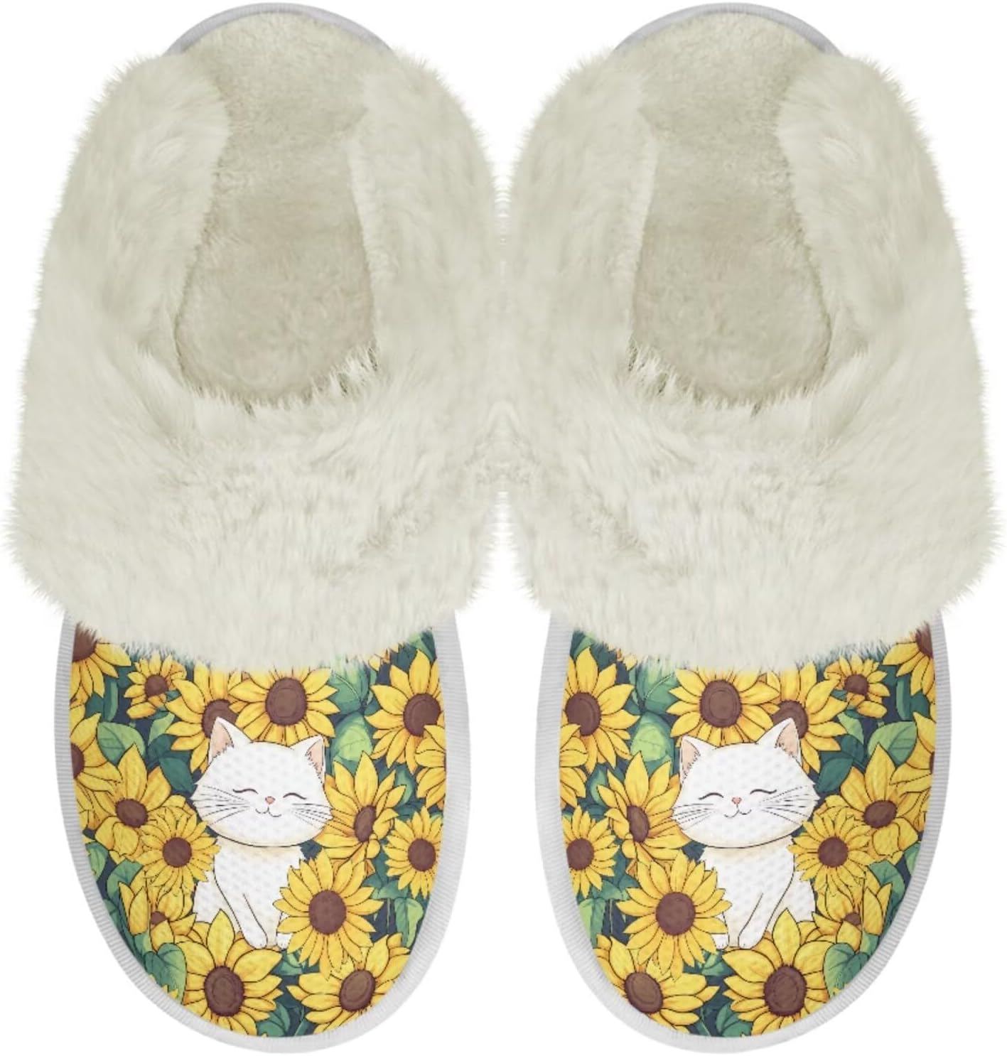 

Тапочки для дома Binienty для женщин и мужчин, мягкие плюшевые, для утепления дома, Cartoon Cat Sunflower