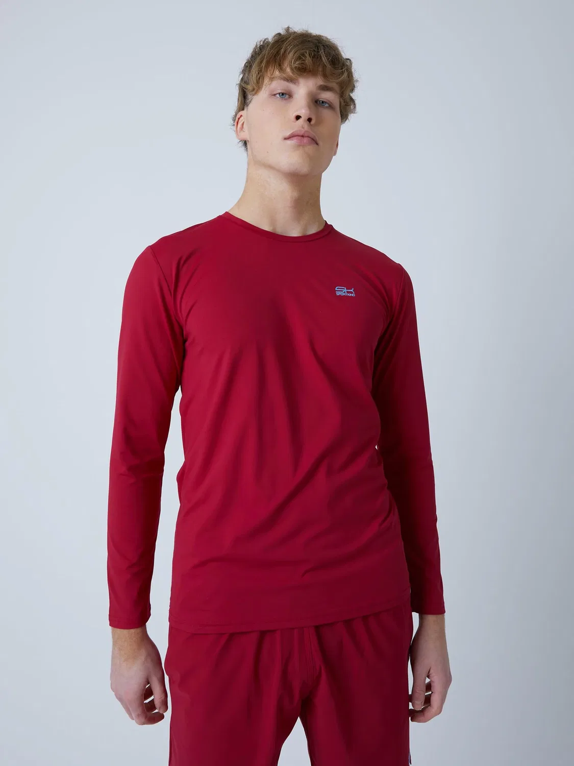 Спортивная футболка Sportkind Performance Shirt Crew Neck Long Sleeve Shirt в бордовом цвете — фото 2