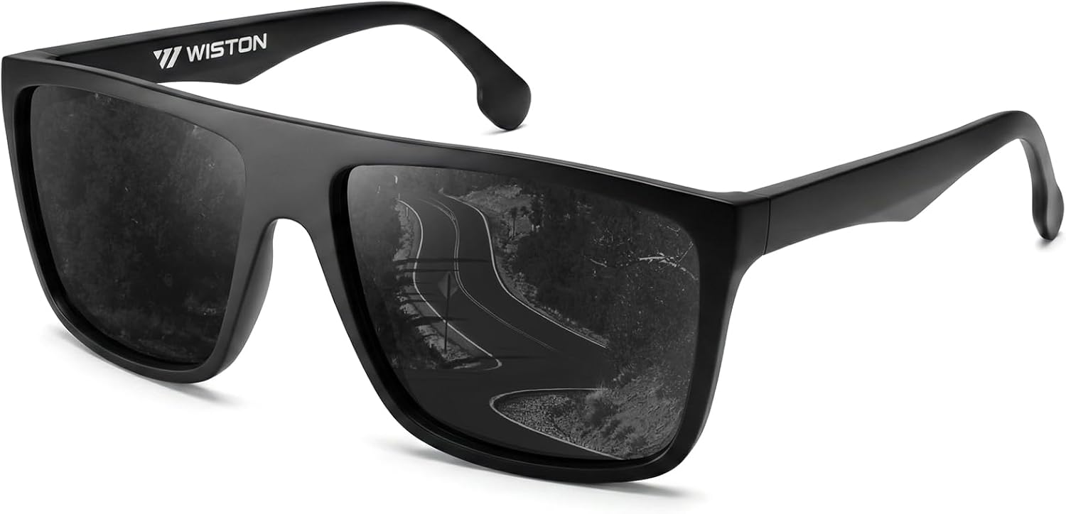 

Поляризованные прямоугольные солнцезащитные очки WISTON XL для мужчин и женщин с большой широкой головой, TR90, легкие, с защитой от УФ-излучения UV400, модель W8109, Black/Grey