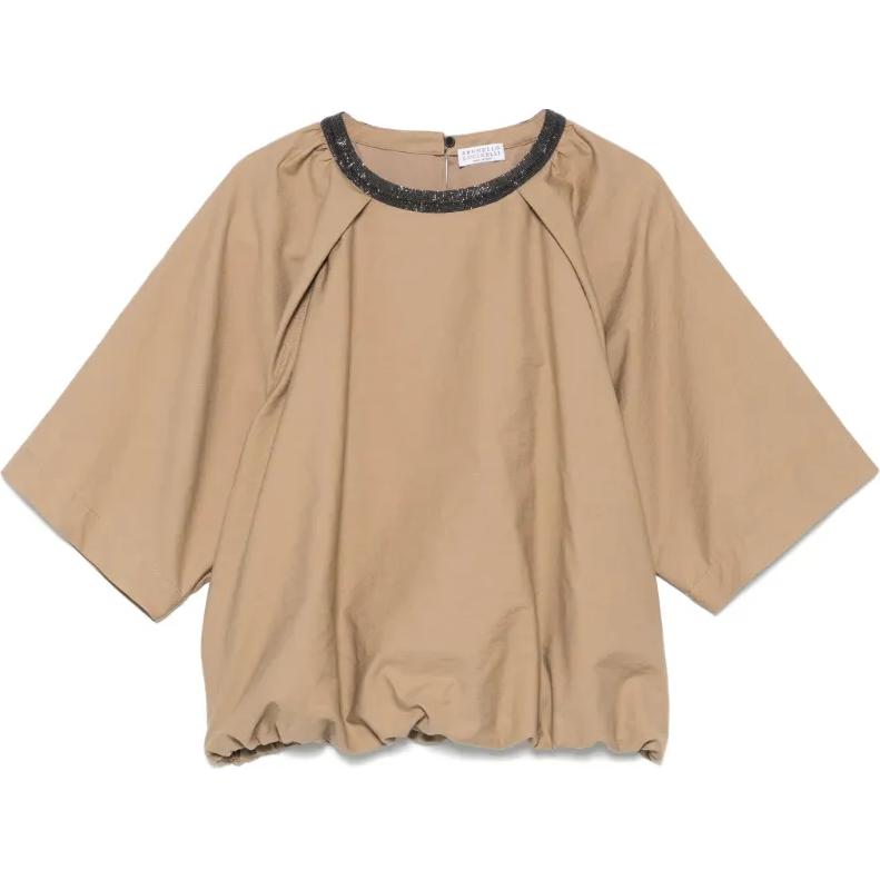 

Monili Chain detail Blouse Brunello Cucinelli, Taupe, Коричневый, Monili Chain detail Blouse Brunello Cucinelli, Taupe