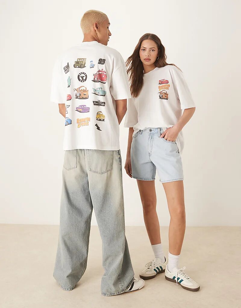 

Футболка унисекс оверсайз ASOS DESIGN Disney Pixar с принтом Тачек белого цвета