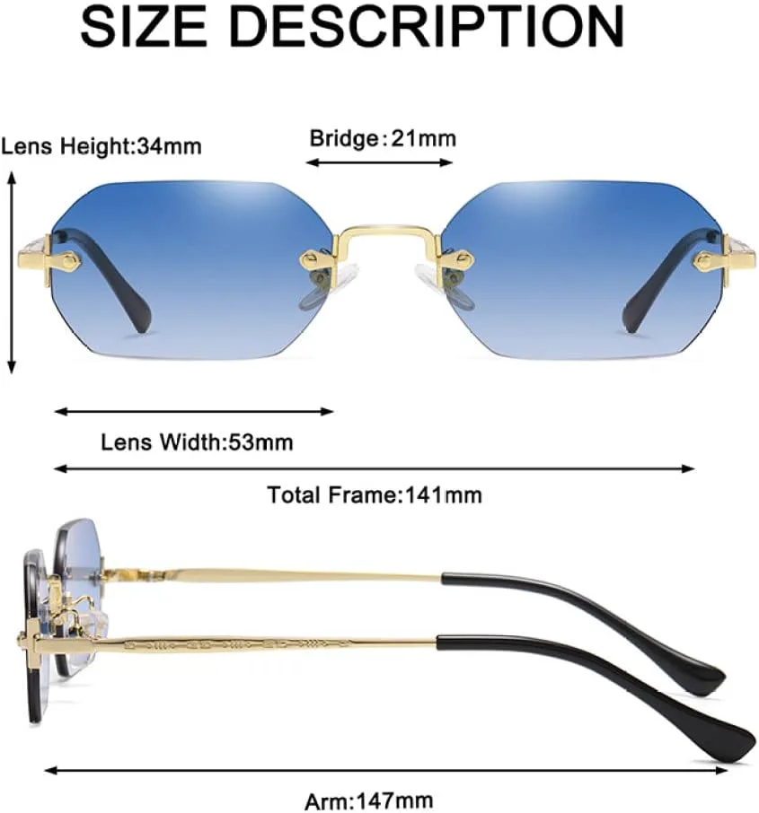 

Солнцезащитные очки MUTYNE прямоугольной формы без оправы, маленькие, мужские и женские, металлические, золотистые, многоугольные, синие, UV400, без оправы, Gold Tea