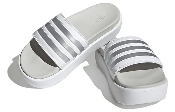 Тапочки adilette платформа слайд Adidas, белый — фото 3