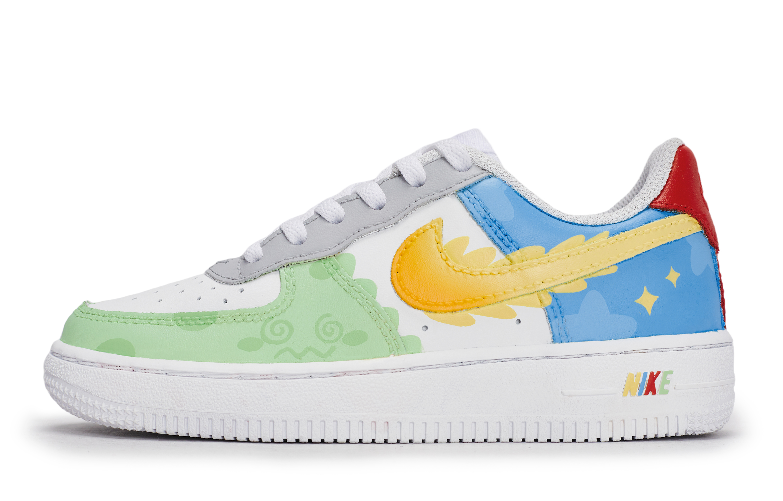 

Детские кроссовки для скейтбординга Air Force 1 для дошкольников Nike, белый/синий/зеленый/желтый