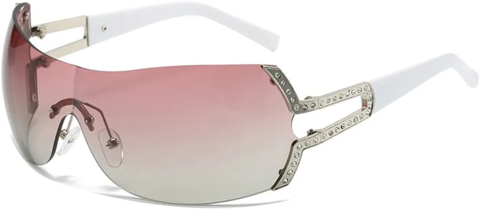 

Овальные солнцезащитные очки без оправы, большие полые солнцезащитные очки для женщин в стиле стимпанк, очки с защитой от ультрафиолета UV400 HCPIHF, Darkpink