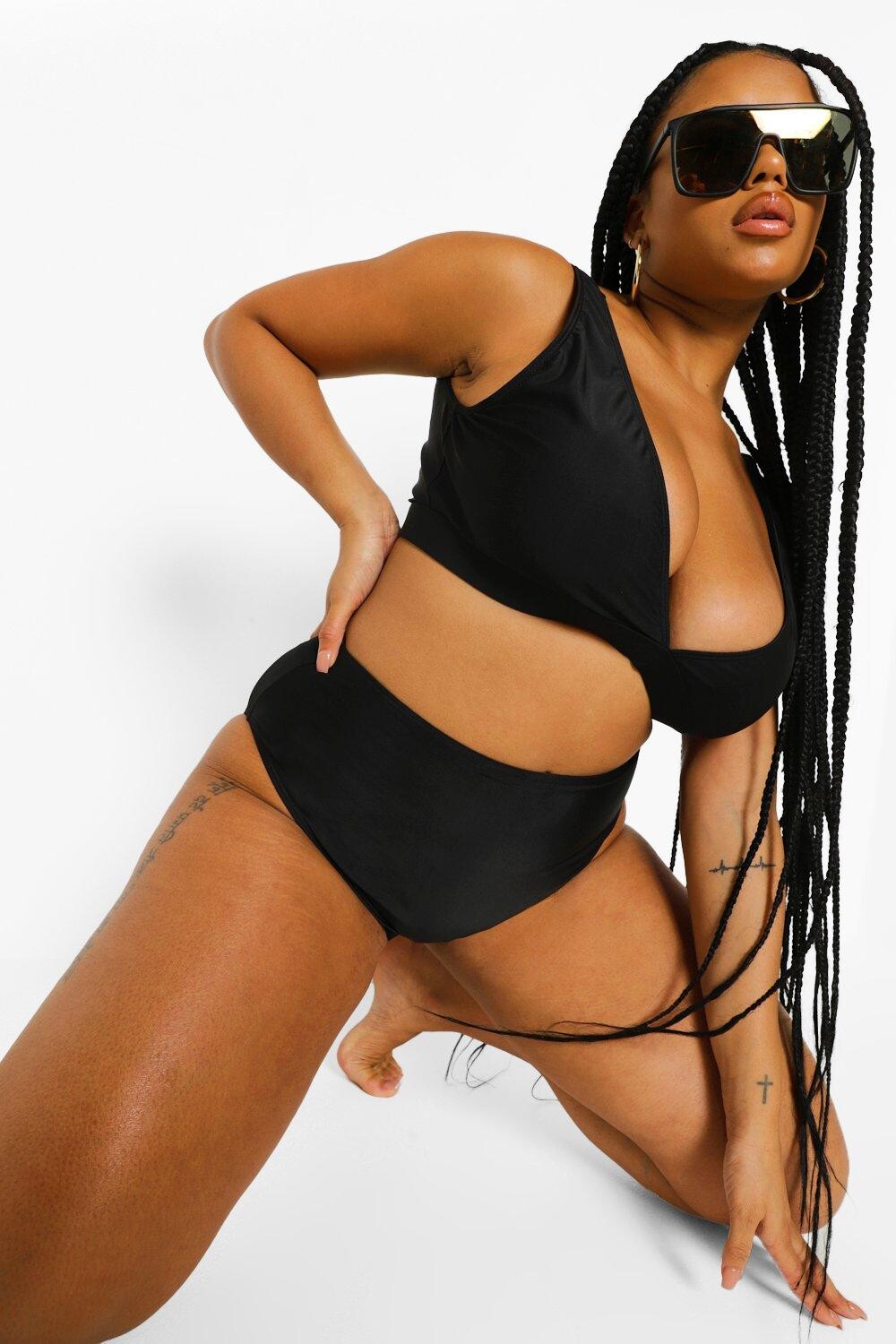 

Трусики бикини Plus Mix & Match с высокой талией boohoo, черный