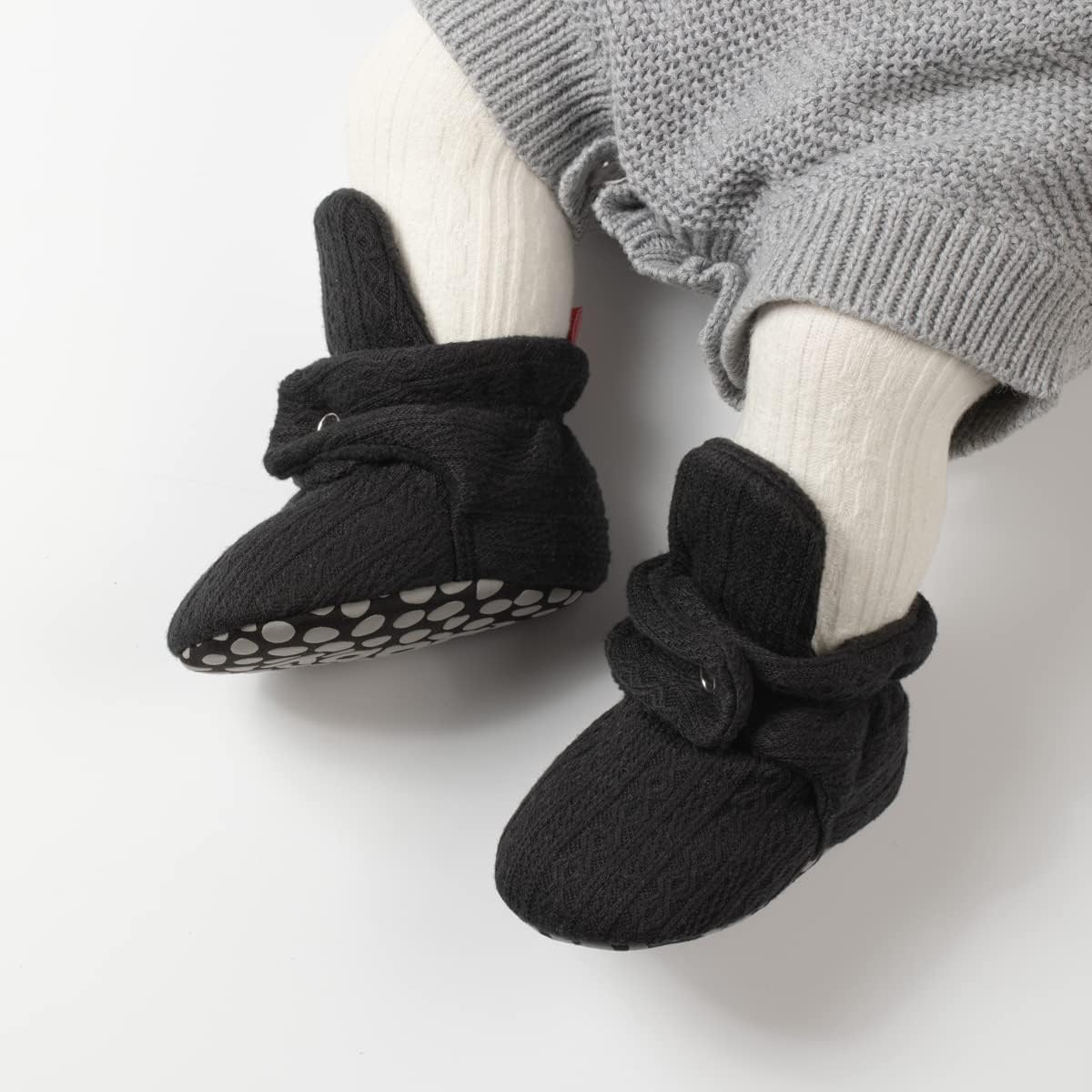 HsdsBebe Унисекс Новорожденный Детские Хлопковые Пинетки С Нескользящей Подошвой для Малышей Мальчиков и Девочек Зимние Теплые Флисовые Носочки-Обувь, A01/Knit Cotton Black — фото 2