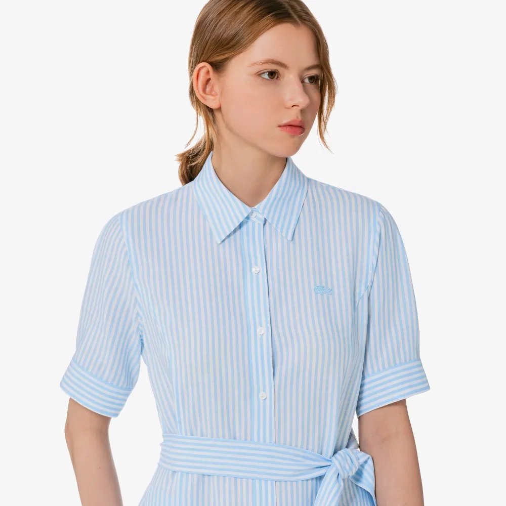 Платье-рубашка Lacoste льняное серо-голубое — фото 2