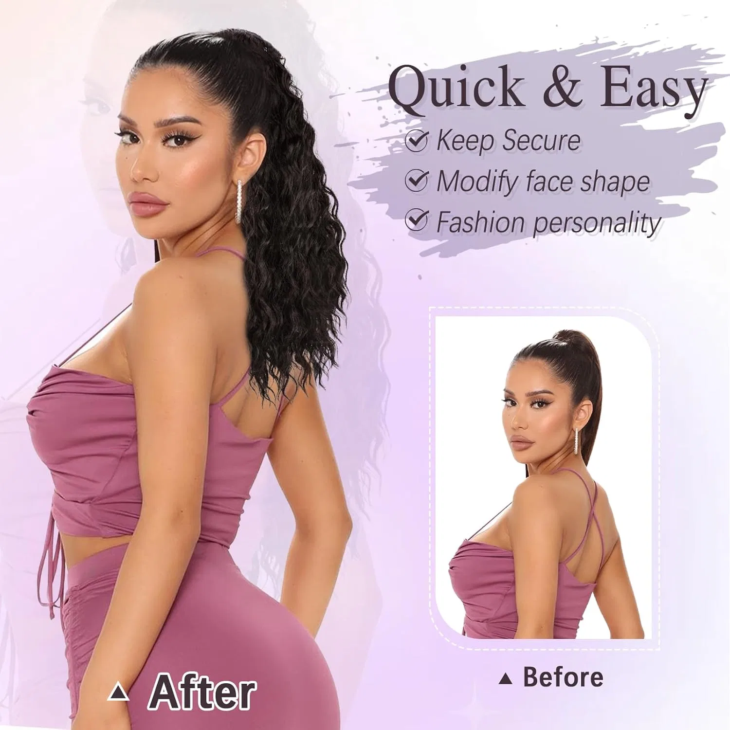 Накладной хвост на заколке «Curly Ponytail» от RUWISS Ruwiss, Black Brown — фото 4