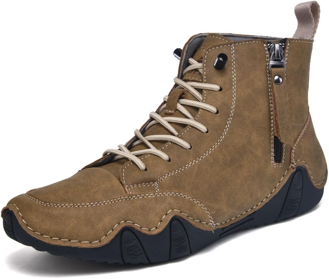 

Мужские водонепроницаемые походные ботинки Hhhchpm, легкие и удобные, кожаные, средней высоты, с шнуровкой для активного отдыха на открытом воздухе. Боковая молния облегчает надевание и снятие, коричневый