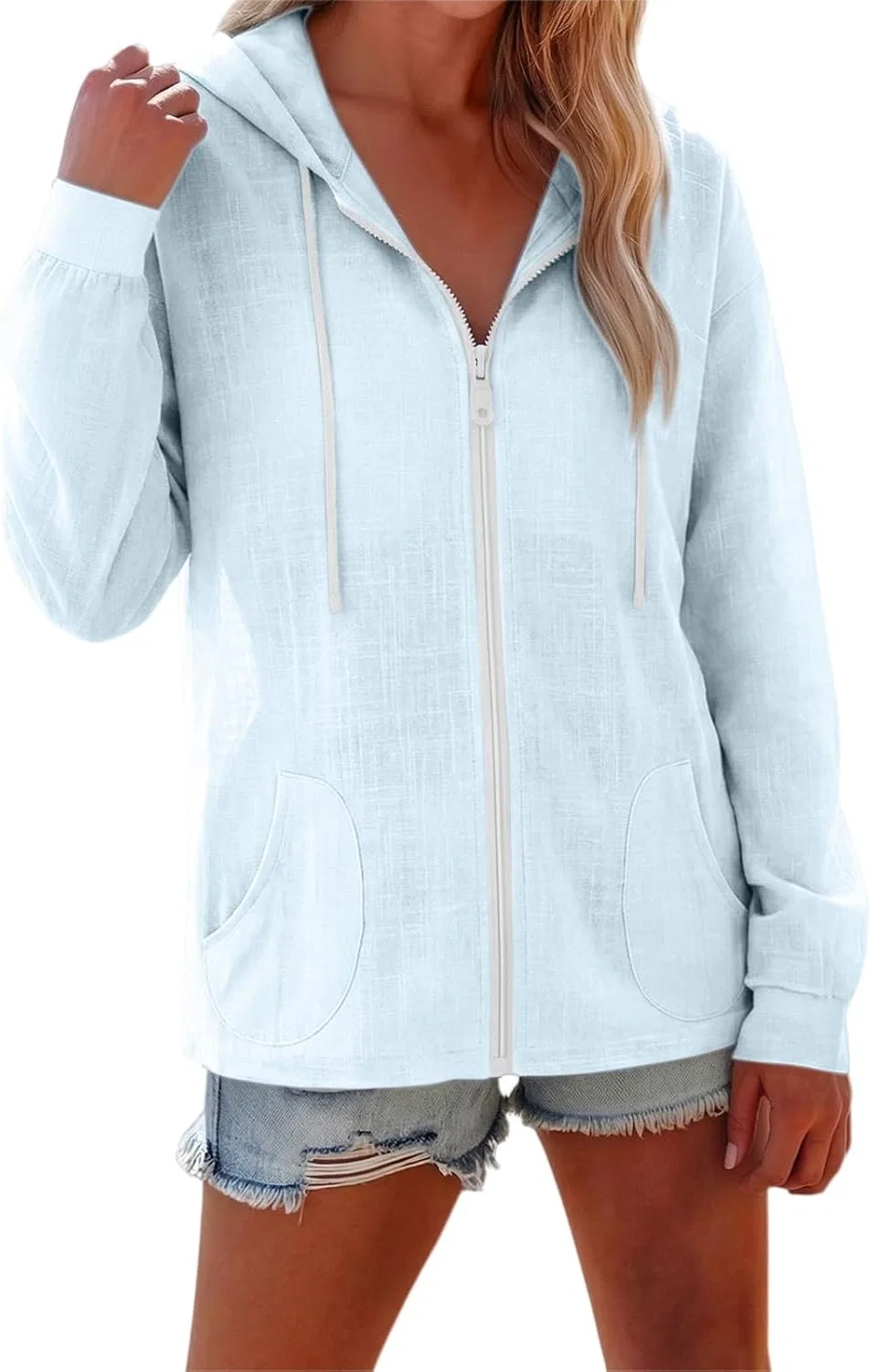 Женская худи с капюшоном Cotton Linen, Light Blue