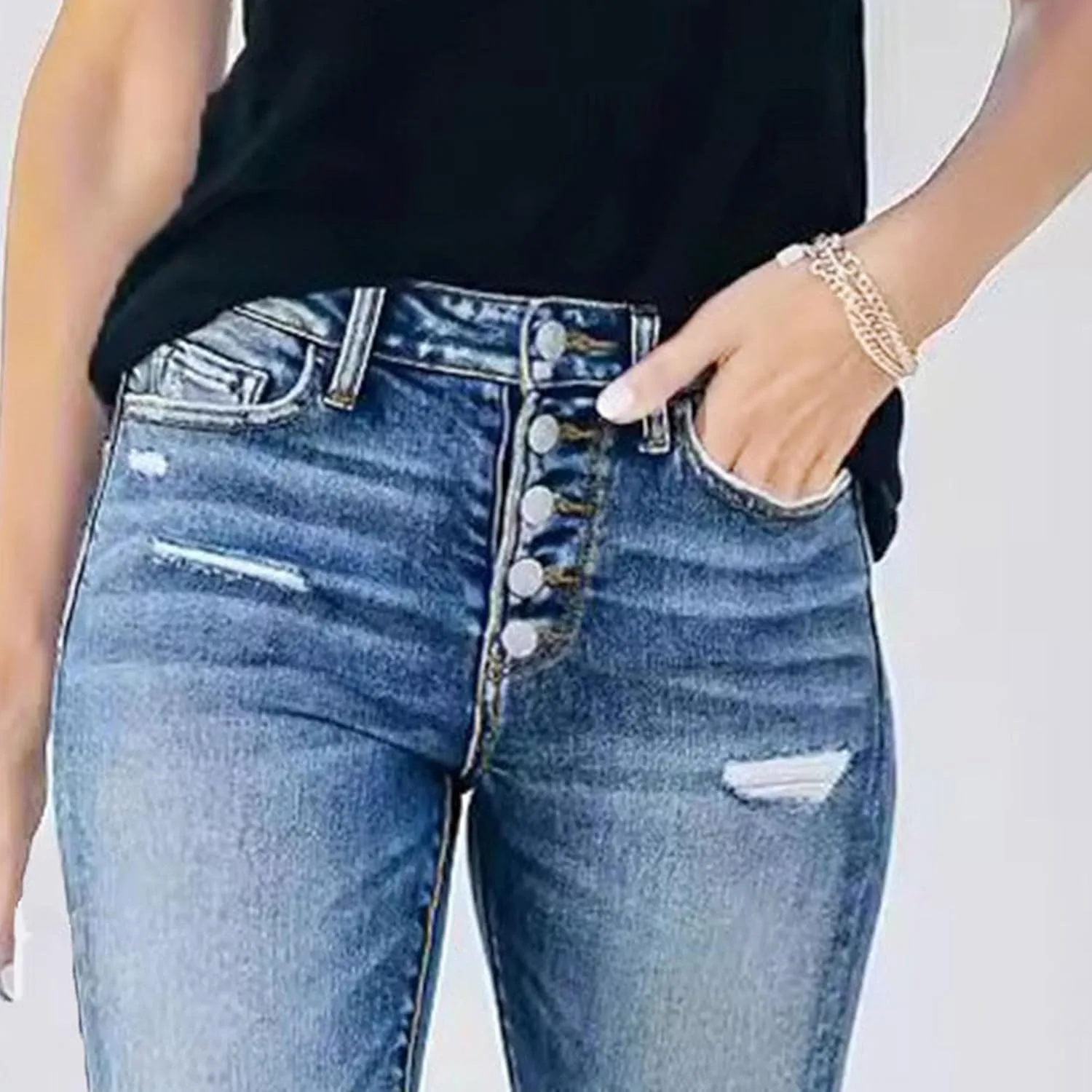 Рваные джинсы Boyfriend Skinny для женщин с эффектом потертости — фото 3